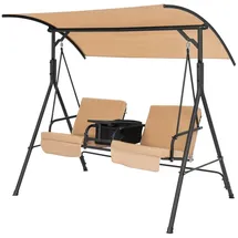 Costway Hollywoodschaukel mit Kühltasche, drehbarem Tablett, verstellbarem Dach und abnehmbaren Kissen, Gartenschaukel Schwarz