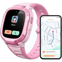 für Kinder mit GPS und Telefonuhr, Schrittzähler, Kinder-Tracker, HD-Video, 2 ATM wasserdicht - Rosa