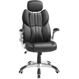 Songmics Bürostuhl, Gaming-Stuhl, verstellbare Kopfstütze, Wippfunktion, Schreibtischstuhl, verstellbare Armlehnen, automatische Bremsräder, höhenverstellbar, tintenschwarz OBG65BK