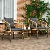 Outsunny Rattan Gartenmöbel-Set 3-tlg. Sand/Dunkelgrau