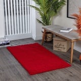 Surya Home Shaggy Berber Teppich Läufer - Flauschiger Teppich für Wohnzimmer, Schlafzimmer, Berber Langflor Hochflor Teppich Weiss flauschig - Teppich Läufer 80x150 cm Läufer Flur in Rot