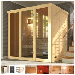 Sauna WEKA "Kemi Panorama", beige (naturbelassen), Saunaofen, externe Steuerung, 7,5 kW, Saunen, 7,5 kW Ofen mit ext. Steuerung