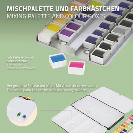 ECD Germany Aquarellfarben Set 48 Farben in tragbarer Box, Vollaquarell Palette