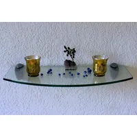 Dekoleidenschaft Wandregal aus 10mm Glas, satiniert, Verschiedene Formen und Größen, Glasregal, Glasboden, Glasablage, Badregal, Eckregal Bad Ablage Regal (Wandclips Silber, 90x20-30 cm Convex)