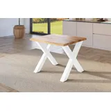 Esstisch Baumkante Holz-Optik Wildeiche 80 x 80 X-Gestell weiß JULIUS - Beige