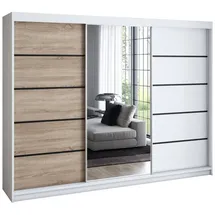 a&j möbelland Schwebetürenschrank VILANO 2 Kleiderschrank 3-türig 200 cm mit Spiegel, 4 Schubladen & 2 Kleiderstangen, Geräumiger Schlafzimmerschrank (Sonoma/weiß)