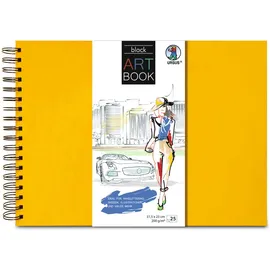 Ursus 25310015 - Art Book Schwarz, 200g/qm mit stabiler Spiralbindung, wasserabweisendes Hardcover in Sonnengelb, schützt Kunstwerke und Handlettering-Skizzen