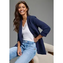 LAURA SCOTT LAURA SCOTT, Damen, Gr. 46, blau (navy), Web, Obermaterial: 90% Polyester, 10% Elasthan. Futter: 100% Polyester, unifarben, figurbetont hüftbedeckend, Blazer Longblazer, mit gerafften Ärmeln, Topseller