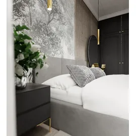 Muralo Polsterbett Stoffbett Bett mit Bettkaste Container Doppelbett für Schlafzimmer - 120 cm x 200 cm - grau