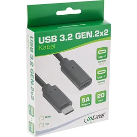 InLine USB 3.2 Gen.2x2 Kabel, USB-C Verlängerung ST/BU, schwarz, 1m