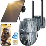 XTU 3G/4G LTE Wildkamera mit SIM Karte - Solar Wildtierkamera mit Handyübertragung App,2K Überwachungskamera Aussen mit Farbnachtsicht,10000mAh Akku,PIR/KI Erkennung,2-Wege-Audio IP66 Wasserdicht (DE)