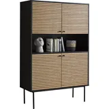 SalesFever Highboard, im Scandi Design, Breite 100 cm x 155 40 cm, Highboard Schwarz/Eiche Echtholzfurnier 395912