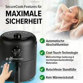 GOURMETmaxx Heißluftfritteuse mit 2,3 Öl | 1000 Watt | inkl. Timer, & 8 Funktionen | Schwarz