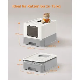 Songmics FEANDREA Katzenklo, mit Deckel, für Katzen bis 15kg, wolkenweiß-taubengrau