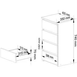 Akord Kommode AKORD CL4 40 x 74 x 35 cm Weiß