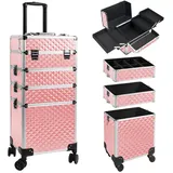 Kalolary 4-in-1 Kosmetikkoffer, Trolley Schminkkoffer Professionelle Künstler Kosmetik Organizer Box Abschließbar Multikoffer Friseurkoffer Beauty Case Make-up Koffer für Reisen (Rosa)