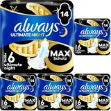 Always Damenbinden Ultimate Night (Größe 6) Flügel 14 Stück (Packung mit 5)