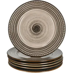 Mäser Prospero 6x Kuchenteller Porzellan 6 Pers Frühstücks-Teller braun Relief