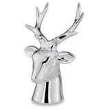 Kleine Silber Deko Hirschkopf Figur & Geweih - Weihnachten Wildfigur 14 cm