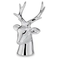 Kleine Silber Deko Hirschkopf Figur & Geweih - Weihnachten Wildfigur 14 cm