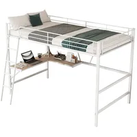 Rutaqian Hochbett Hochbett, Eisenbett mit L-förmigem Schreibtisch, 90x200cm (1-St., mit einem Regal, Ohne Matratze, Weiß) Hochbett,Bettgestell Metallbett für Kinder, Jugendliche und Erwachsene