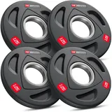 Hop-Sport Hantelscheiben 50mm Set, olympische Gewichtsscheiben aus Gusseisen für Langhantelstangen, Bumper Plates mit rutschfester gummierter Oberfläche für Krafttraining | 5 kg Set (4 x 1,25 kg)