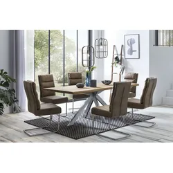 Esstisch HOME AFFAIRE "Tristan natur", beige (natur, silber, natur), B:220cm H:77cm T:100cm, Tische, mit echter Baumkante