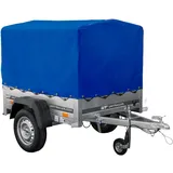 UNITRAILER PKW Anhänger 150 Kipp, 150x106 cm, mit Blauer Hochplane, Hochspriegel und Stützrad - Anhänger Aufbau, Auto Anhänger
