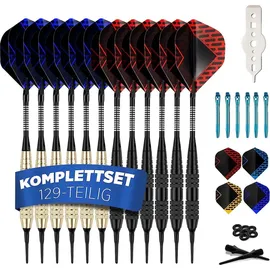 DartPro Dartpfeile mit Kunststoffspitze – 12 Dartpfeile für elektronische Dartscheibe [18g] – Softdarts Set inkl. 6 Alu Dart Schaft + 21 Dart ...