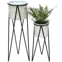 DanDiBo Ambiente Blumenhocker mit Topf 2er Set Metall 60 x 30 cm Schwarz Weiß