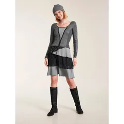 Strickkleid HEINE "Jersey-Kleid", Damen, Gr. 38, Normalgrößen, schwarz, 85% Polyacryl, 15% Polyester, Besatz:50% Polyester, 50% Viskose, Spitze:100% Polyester, Ärmel:5% Elasthan, 45% Polyester, 50% Viskose, gemustert, kurz, Rundhals, Langarm, Kleider
