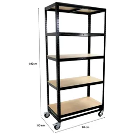 Proregal Schwerlastregal Metall 190x90x50 cm schwarz fahrbar