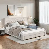 Fortuna Lai Polsterbett 160x200 cm, Hydraulisches Boxspringbett mit Schublade & Lattenrost, Samt, Beige - Beige