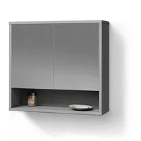 Livinity® Badspiegelschrank, Grau, Grau, Holzwerkstoff, 4 Fächer, Rechteckig, 70x65x22.1