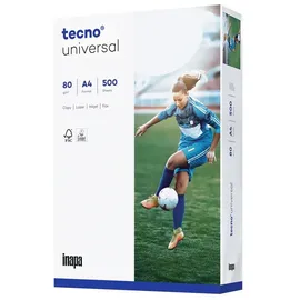 Inapa tecno Kopierpaier universal A4 80g 2-fach gelocht Ecolabel & FSC Nr. 2100077513, PA= 500 Blatt, CIE Weiße 153