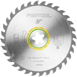 Festool HW 190x2,6 FF W32 Kreissägeblatt WOOD UNIVERSAL ( 492048 ) 190 x 2,6 mm 32 Zähne für alle Hölzer, Holzwerkstoffe, Baustoffplatten, Gipsfaserplatten, weiches Kunststoff
