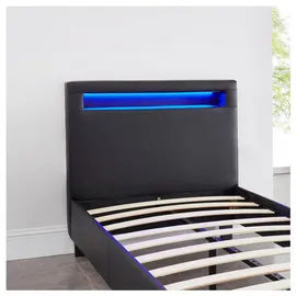 CARO-Möbel Polsterbett Mandalay mit LED Beleuchtung Einzelbett Lederbett 90 x 200 cm, Schlafzimmer, Betten, Polsterbetten