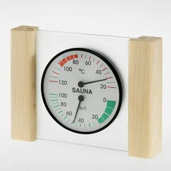 Infraworld Klimamesser mit Glas- Holzrahmen in Fichte