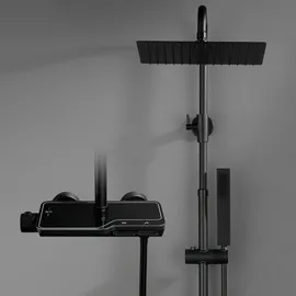 Görbach Edelstahl Duschset mit Duscharmatur Komplettset-Regendusche Duschsystem mit Thermostat,Überkopfbrause,Handbrause,Duschstange Matt Schwarz (2525MB)