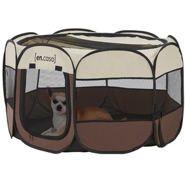 [en.casa] Hundelaufstall Telford 58 x 114 x 114 cm Pop Up Tierlaufstall für Innen- und Außenbereich Welpenlaufstall Hundehütte Braun/Cremefarben