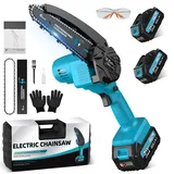 Mini Kettensäge Mit Akku, 6 Zoll Mini Kettensäge Elektro mit 2X4000mAh Akku, Automatischer Öler und Ersatzkette, Handkettensäg Elektrisch für Gartenscheren Astschere Holzschneidenz