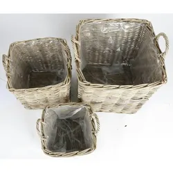 BURI 3er Set Weidenkorb Holzkörbe Aufbewahrung Tragen Used-Look