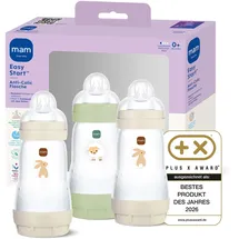 MAM Easy Start Anti-Colic Babyflasche | 0+ Monate | Testsieger | Milchflasche für Neugeborene | Weniger Koliken | stillfreundliche Baby Trinkflasche | Sauger Gr. 1 | 260ml | Katze/Schaf | 3 Stück