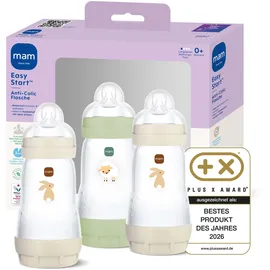 MAM Easy Start Anti-Colic Babyflasche | 0+ Monate | Testsieger | Milchflasche für Neugeborene | Weniger Koliken | stillfreundliche Baby Trinkflasche | Sauger Gr. 1 | 260ml | Katze/Schaf | 3 Stück