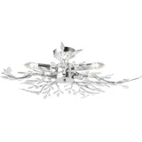 GLOBO Deckenlampe Blätterlampe Deckenleuchte rund Wohnzimmer chrom Deckenlampe, Metall Acrylblätter, Fassung 5x E14, DxH 71x16 cm