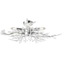 GLOBO Deckenlampe Blätterlampe Deckenleuchte rund Wohnzimmer chrom Deckenlampe, Metall Acrylblätter, Fassung 5x E14, DxH 71x16 cm