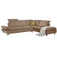 Ecksofa W.SCHILLIG "taoo, elegant und zeitlos, bequem, L-Form", braun (sand s41), B:296cm H:84cm T:242cm, Longlife fabric Velourgewebe S41 (100% Polyester), Sofas, Ecksofa, mit Sitziefenverstellung & Kopfteilverstellung
