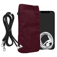 kwmobile Handytasche für Smartphones XL - 6,7/6,8" Handy Tasche - Cord Handy Hülle Bordeaux Violett mit Kordel - Tasche mit Handykette 16,7 x 9,5 cm