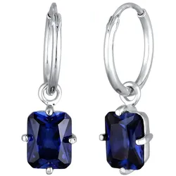 Elli PREMIUM Creolen mit Anhänger Rechteck Saphir Dunkelblau 925 Sterling Silber OneSize Damen 