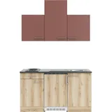 OPTIFIT Bari407 Miniküche 150 cm Elektrokochfeld wechselseitig rostrot